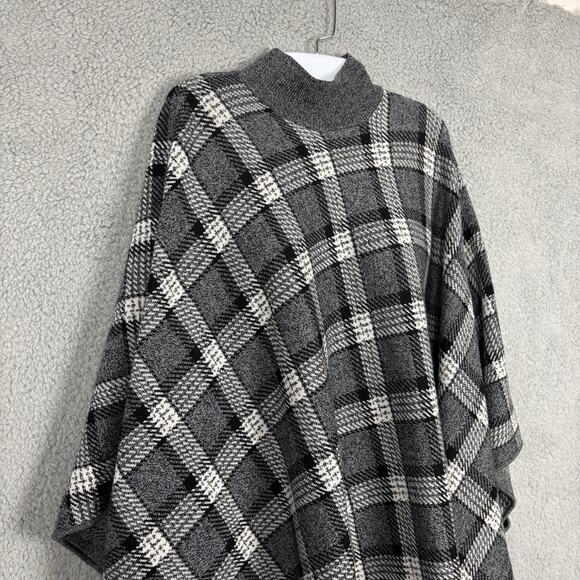 Theory Poncho Womens Petite Small Plaid Grey Wool Knit Florencia Oversized - Picture 3 of 13